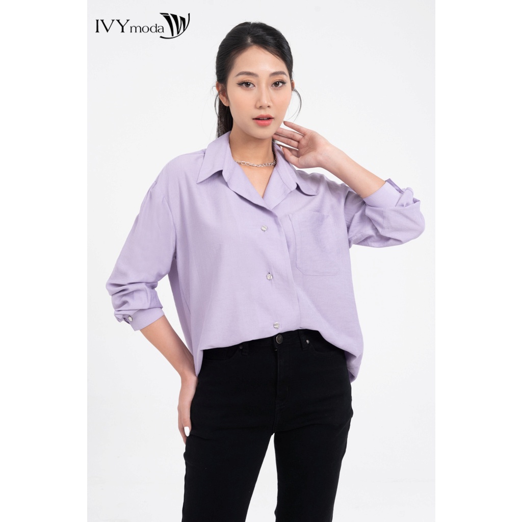 [10.10 -12.10 | VOUCHER 10% ĐƠN 499K] Áo sơ mi lụa dáng suông IVY moda MS 17M7999