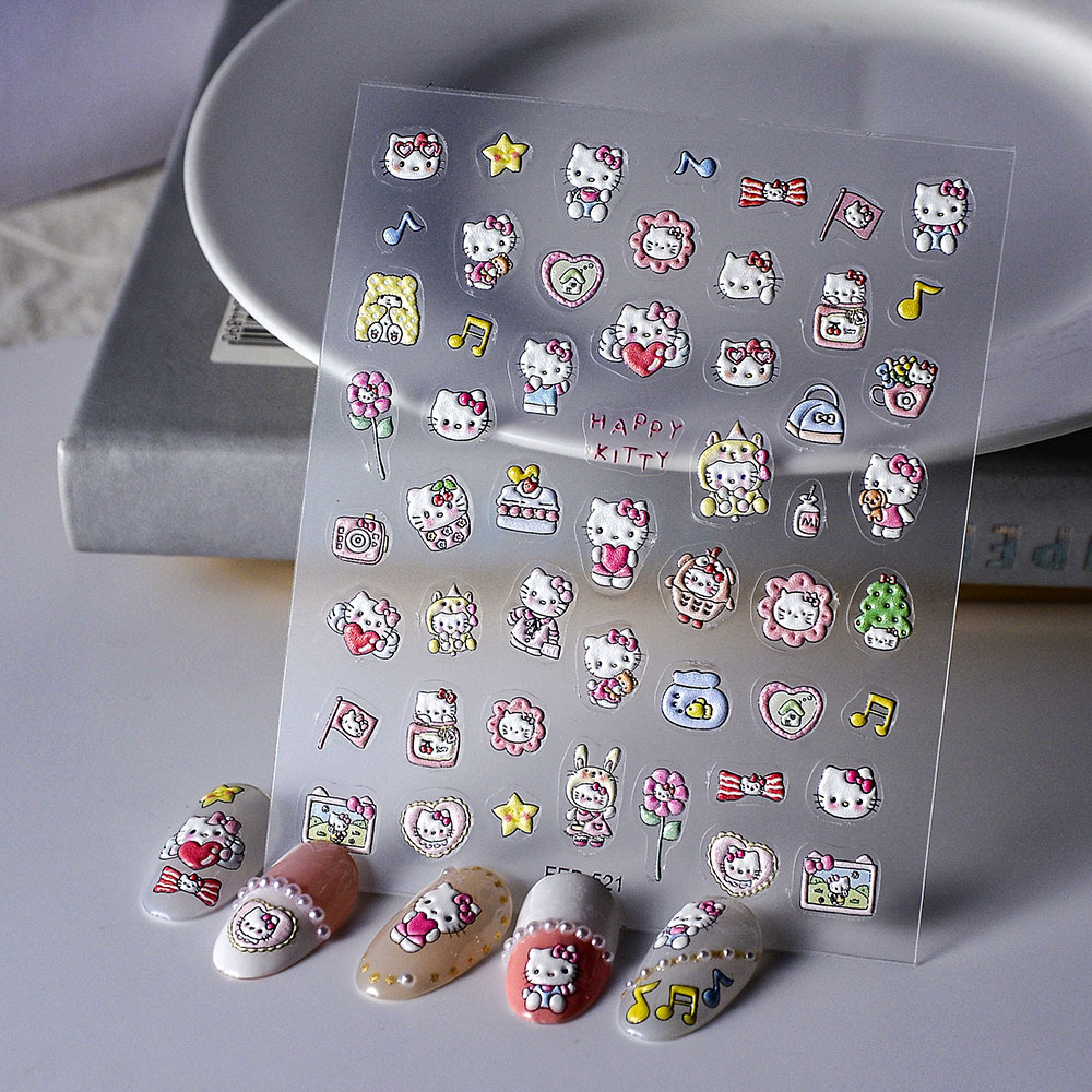 Sticker Nail 5D Lụa Nổi | Hello Kitty | Hình Dán Móng Tay FEB-521
