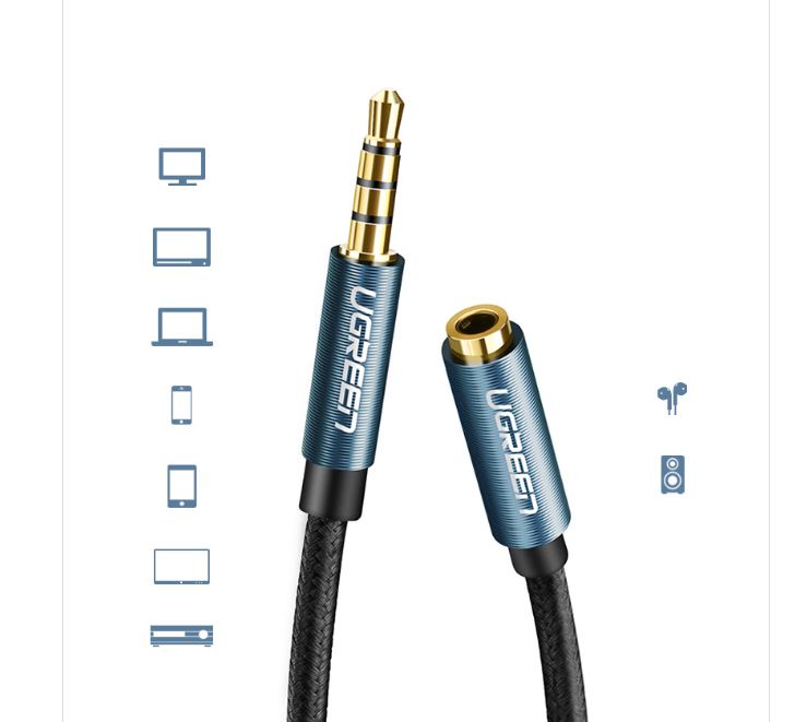 Cáp nối dài Audio 3.5mm 1m Ugreen 40673 (3 nấc - hỗ trợ mic và tai nghe)