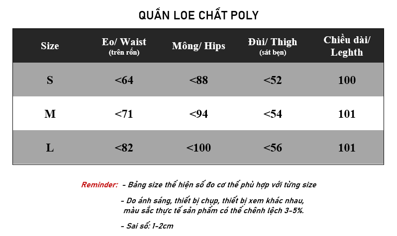Quần Ống Loe Vải Poly Hàn Chất Dày Co Giãn Tốt