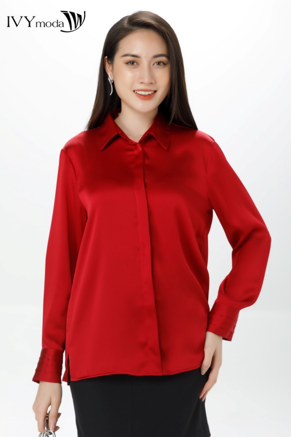 Áo sơ mi lụa tay xếp xếp IVY moda MS 17M7258