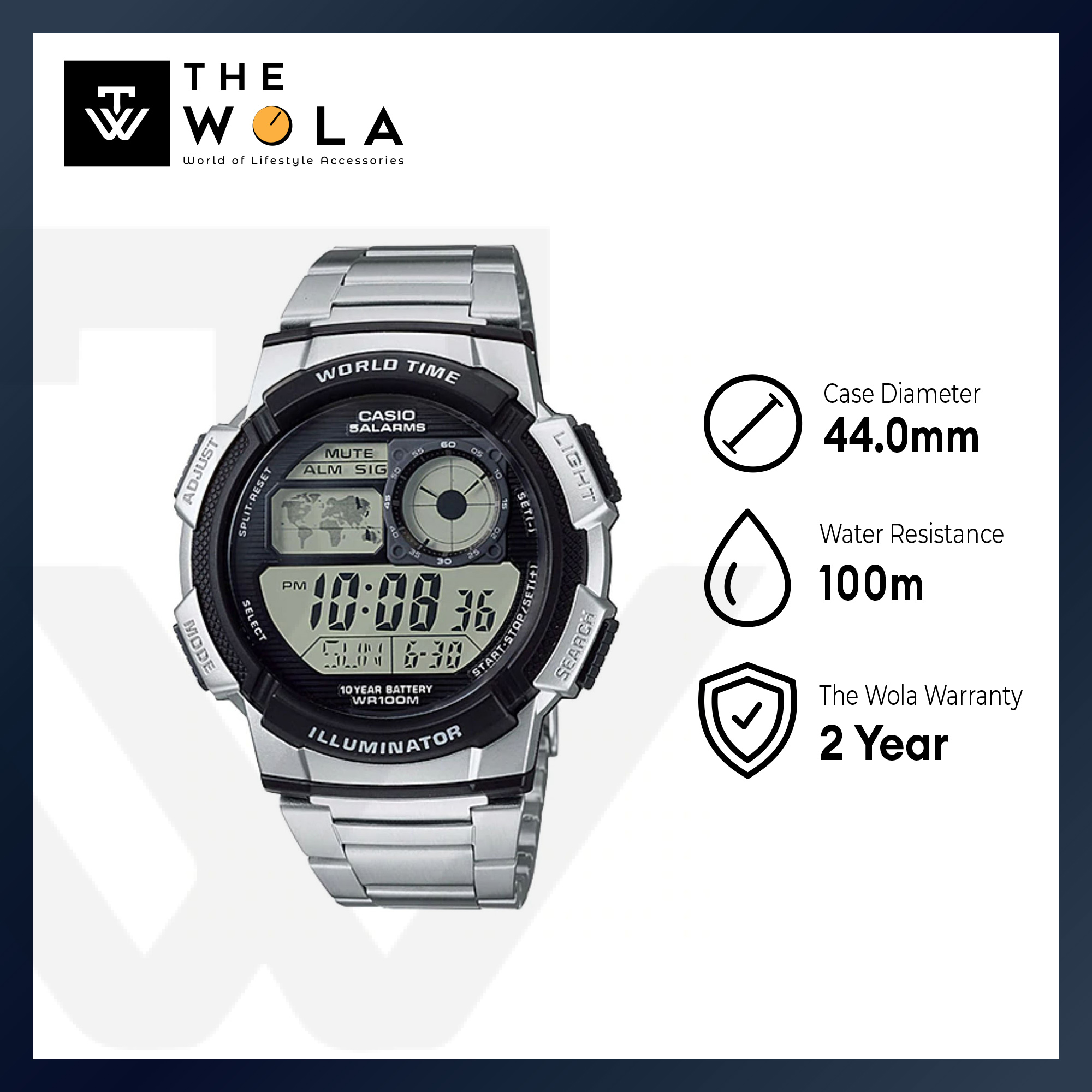 Casio Mens Digital AE-1000WD-1AV Stainless Steel Band Sport