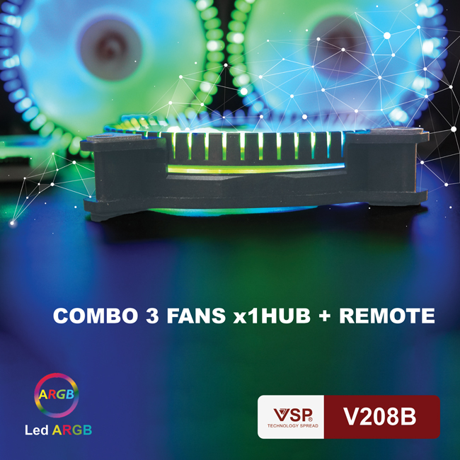 Bộ 3 quạt tản nhiệt VSP V208B LED RGB