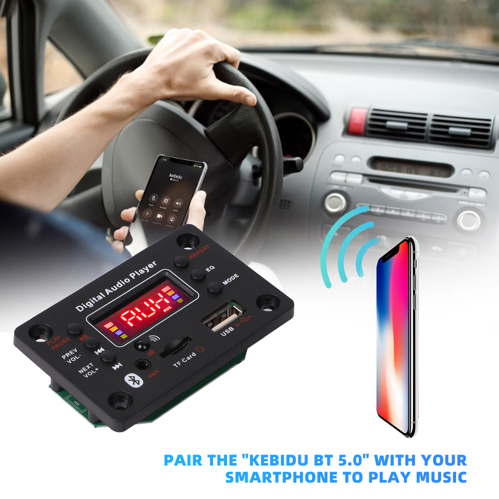 Aitemay 2x40W Amplifier Bluetooth 5.0 MP3 WMA Decoder Board DC 12V MP3 Player Car FM Radio Module Support USB TF AUX Handsfree Record