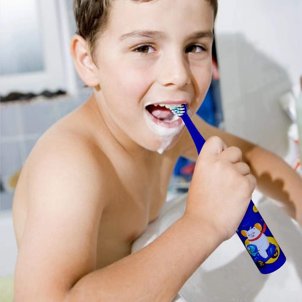 【Customer favorite】 Children's Electric Toothbrush Kid Cartoon Ultrasonic Sonic Electric Toothbrush with 5 Replacement Heads Electric Brush Children.