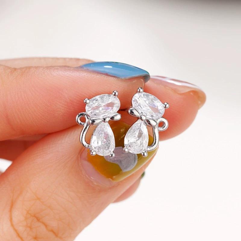 Cat Ear Studs Women's Exquisite Versatile Bow Knot Style Shining Jewelry