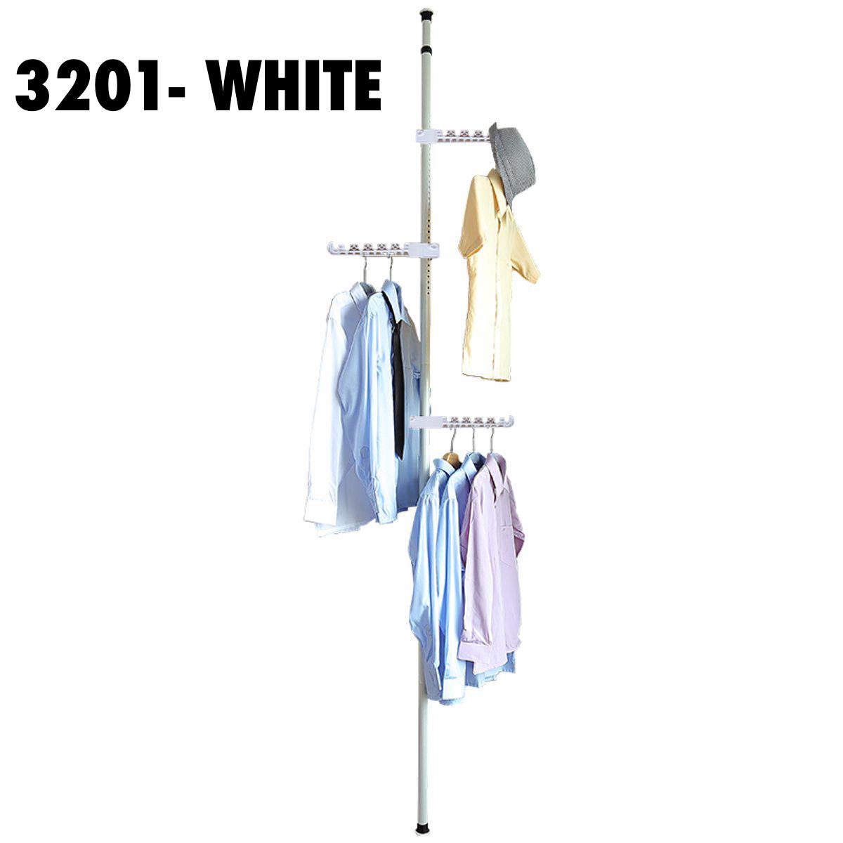 Tension Rack Corner Coat Hanger Pole Clothes Hat Stand Tension Rack Hooks Clips ...