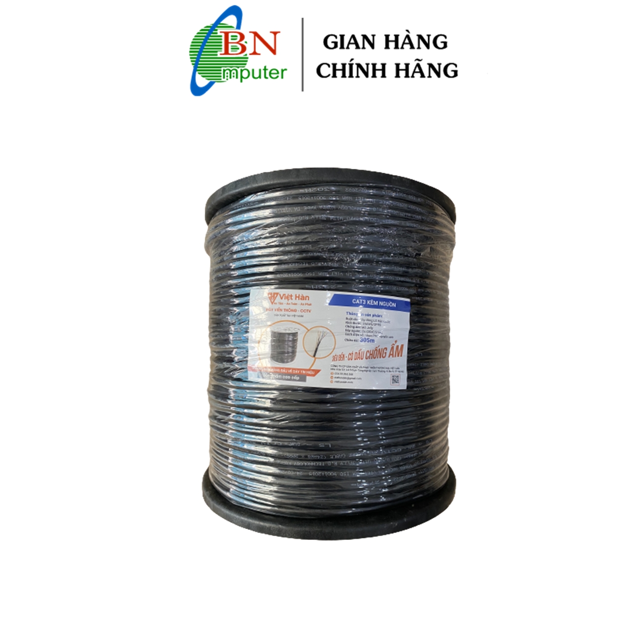 Dây mạng CAT3 liền nguồn 25AWG đồng nguyên chất, cuộn 305m, nhựa PVC Việt Hàn thumbnail