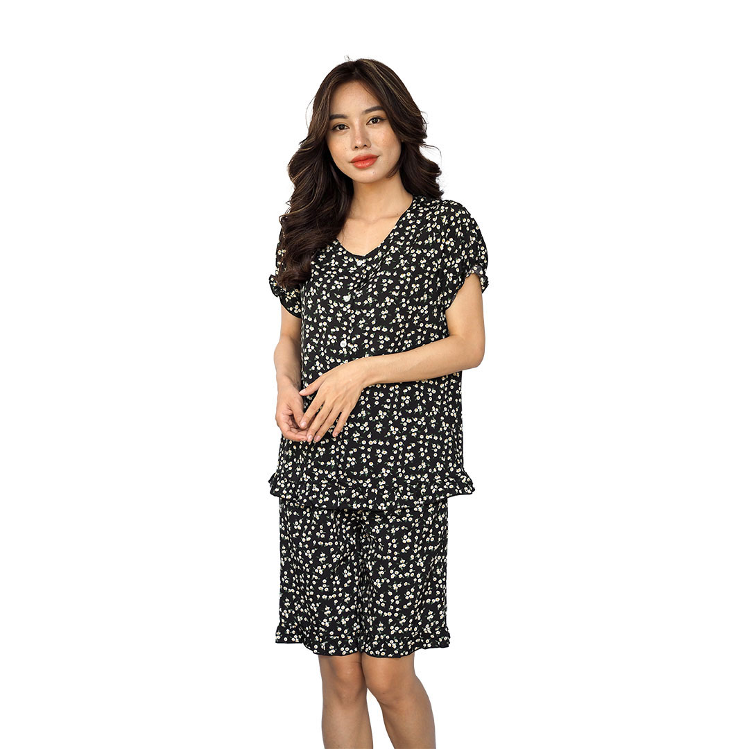 Đồ mặc nhà đồ bộ lửng hoa nhí lụa 100D mềm mịn mát size 40-65kg