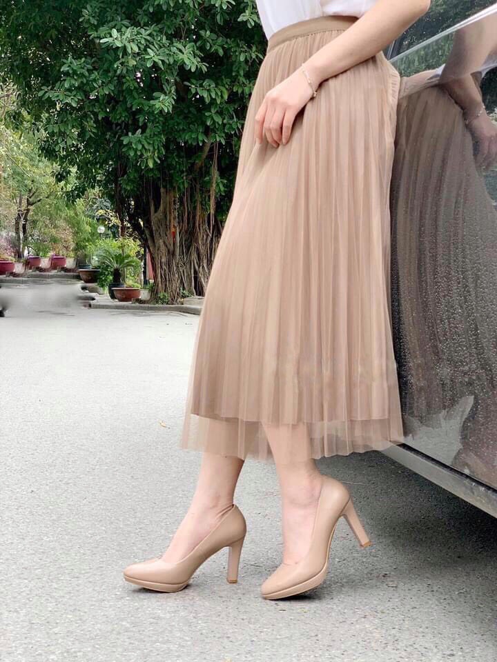 Giầy Cao Gót Nữ- Hai Đế Cao 8cm- Hàng Da Thật