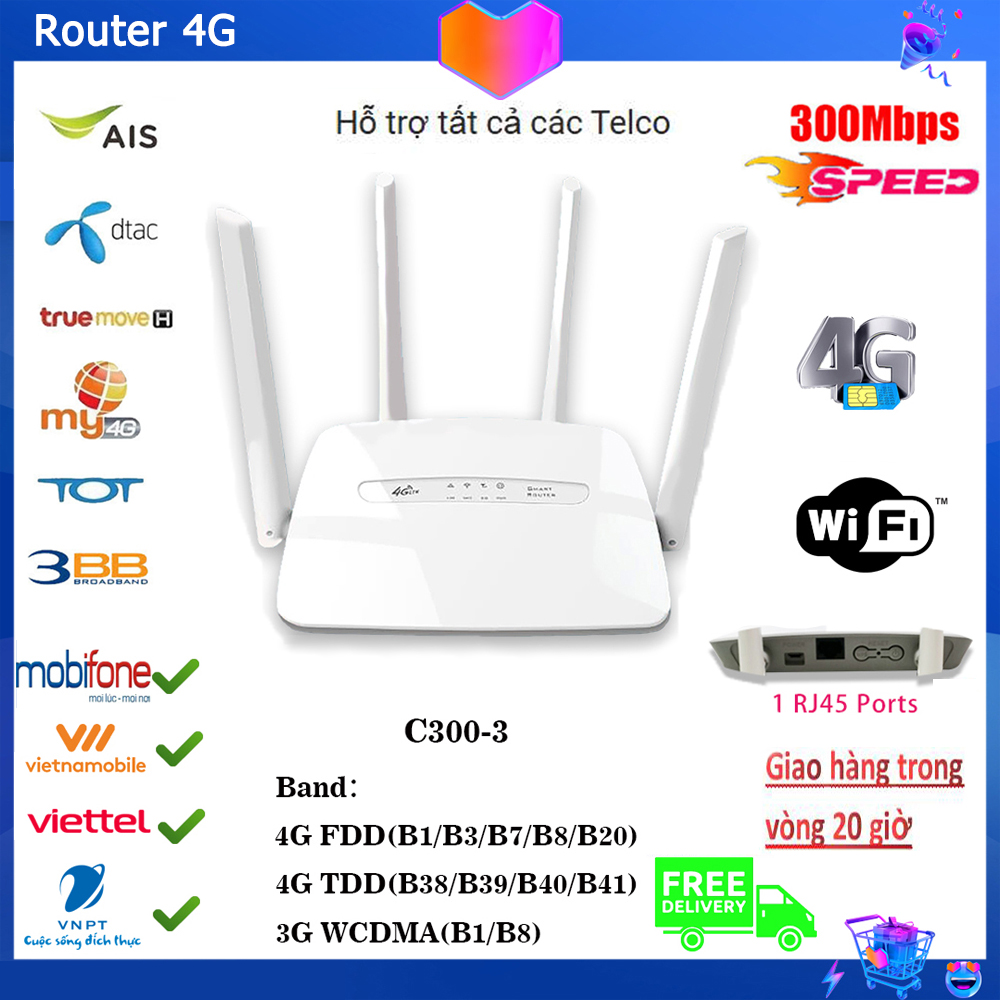 Bộ phát wifi từ sim 4g/5g lte 4g cpe tốc độ 300mbps 3 cổng lan , kết nối 32 thiết bị, lắp thẻ sim để sử dụng wifi