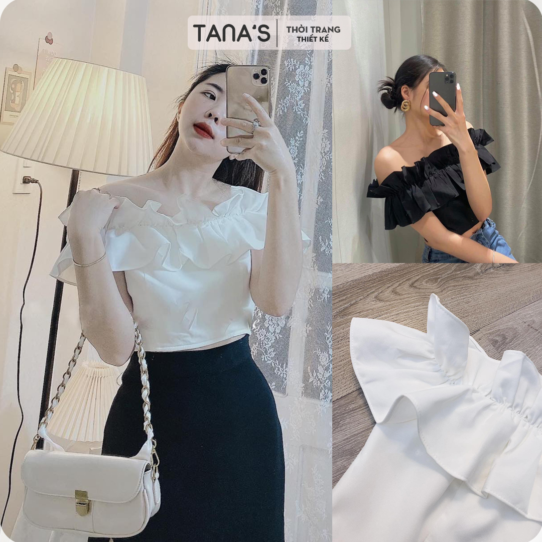 [TANA'S] Áo croptop trễ vai viền bèo