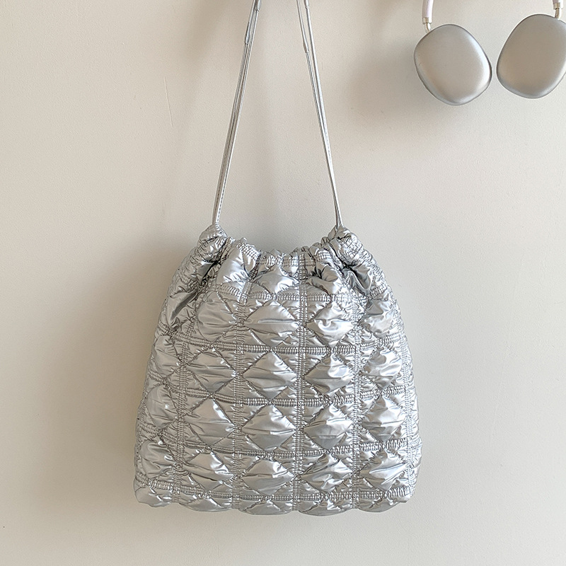 ELACCENT Pleated Solid Color Women Shoulder Bags Large Capacity Drawstring Bag Tote Bags Bucket Bag