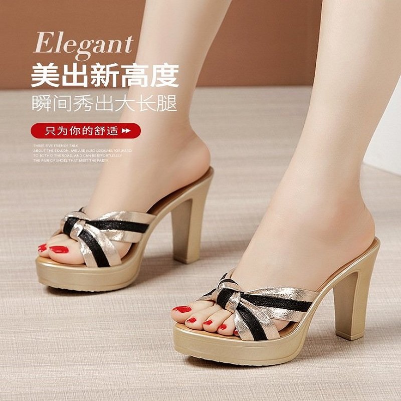 DÉP CAO GÓT NƠ CUỘN QUAI DA PHỐI MÀU