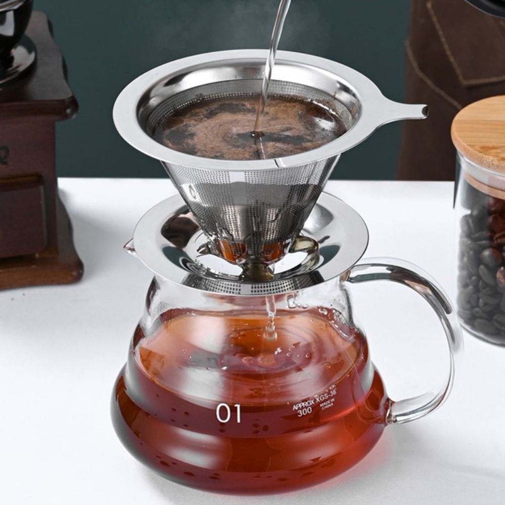INSURRMOUNTABLE GREEABLE83IN5 Holder Double Layer 304 Stainless Steel Coffees Drip Mesh Basket Tools Coffee Filter Tea Filter