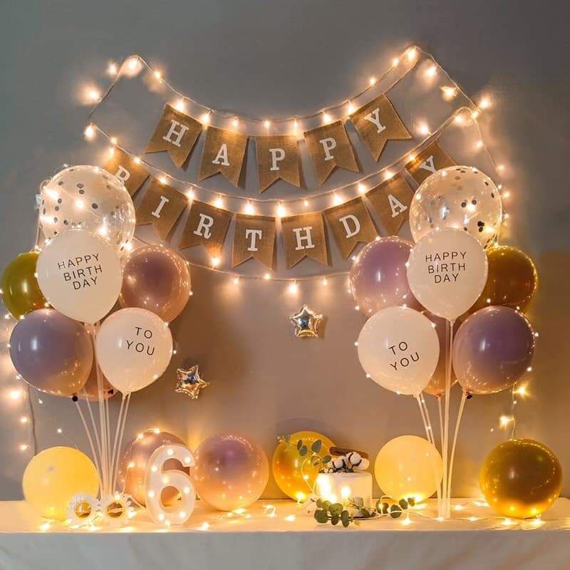 Set Trang Trí Kiểu hàn Quốc Đơn Giản ( Khuyễn Mãi Khủng Tặng Bơm + keo + mũ sinh nhật)