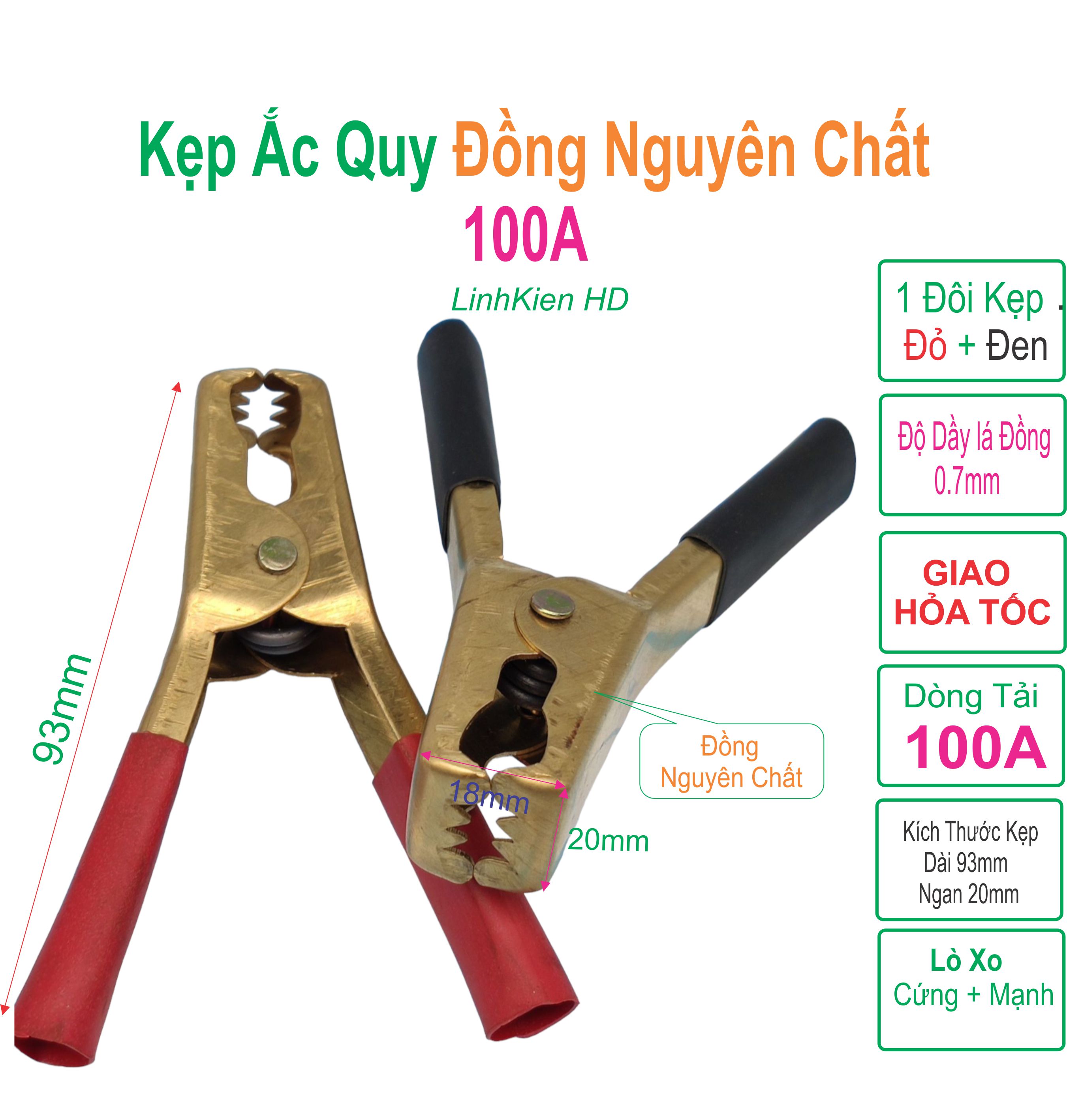 Kẹp ắc quy acquy 100a đồng nguyên chất , 93mm, lò xo cực kì khỏe. - linhkien hd