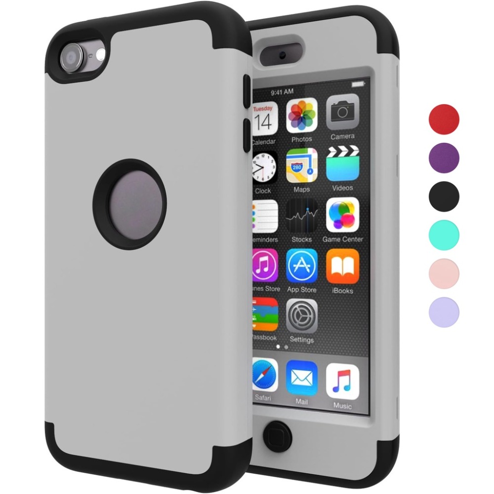 For iPod Touch 7 Case,iPod Touch 6 Case, iPod Touch 5 Case, Three Layer Series Heavy Duty High Impact Armor Case Cover Protective Case for iPod Touch 5/6/7th Generation Gray/Black