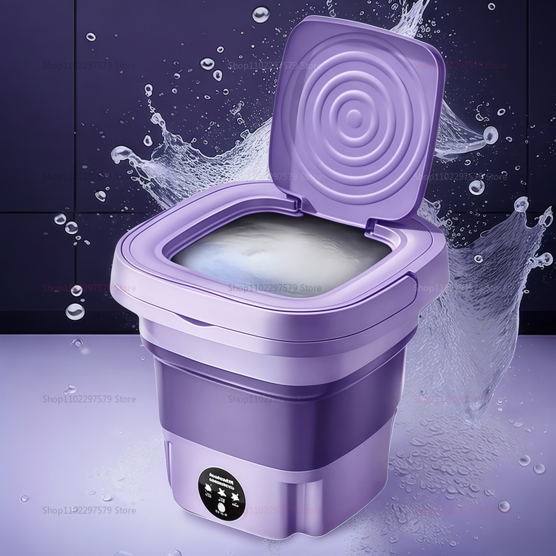 Mini Folding Washing Machine – 8L Portable With Sterilization & Drying, Purple, Top-Loading