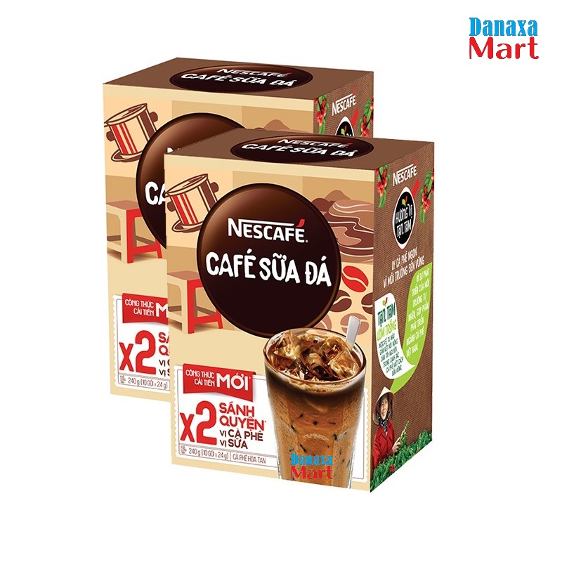 Combo 2 Hộp Cà Phê Hòa Tan Nescafé 3in1 Cà Phê Sữa Đá (Hộp 10 gói x 24g)