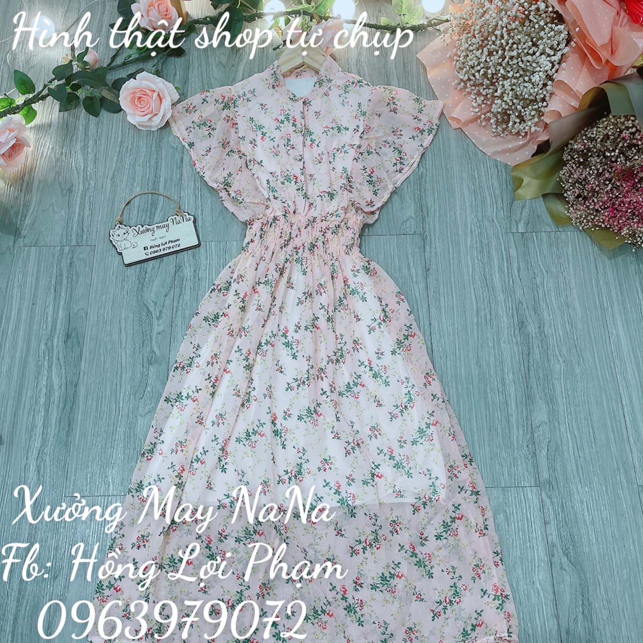 Đầm hoa nhí nút gài (hình thật +video)