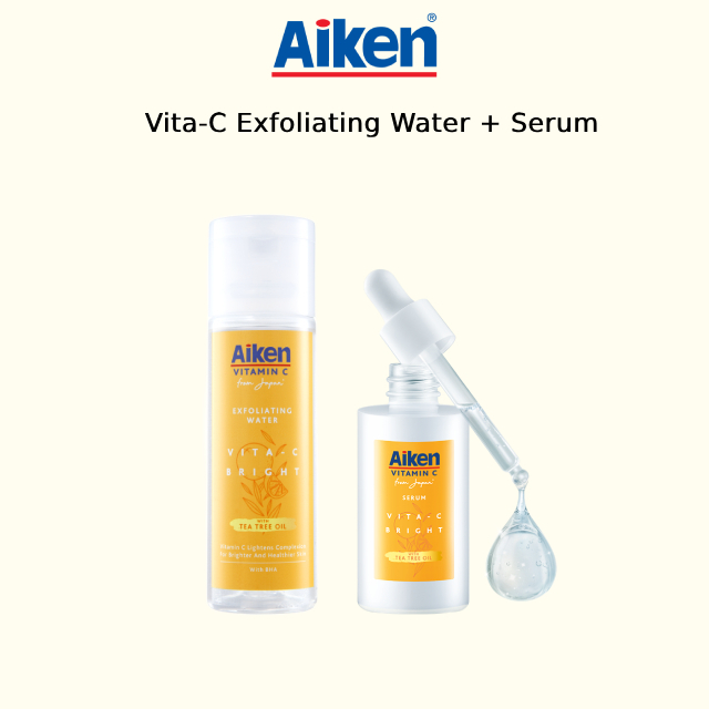 Aiken Vita C Exfoliating Water + Serum Brighten Skin Tone Prevents Acne Removes Blackheads