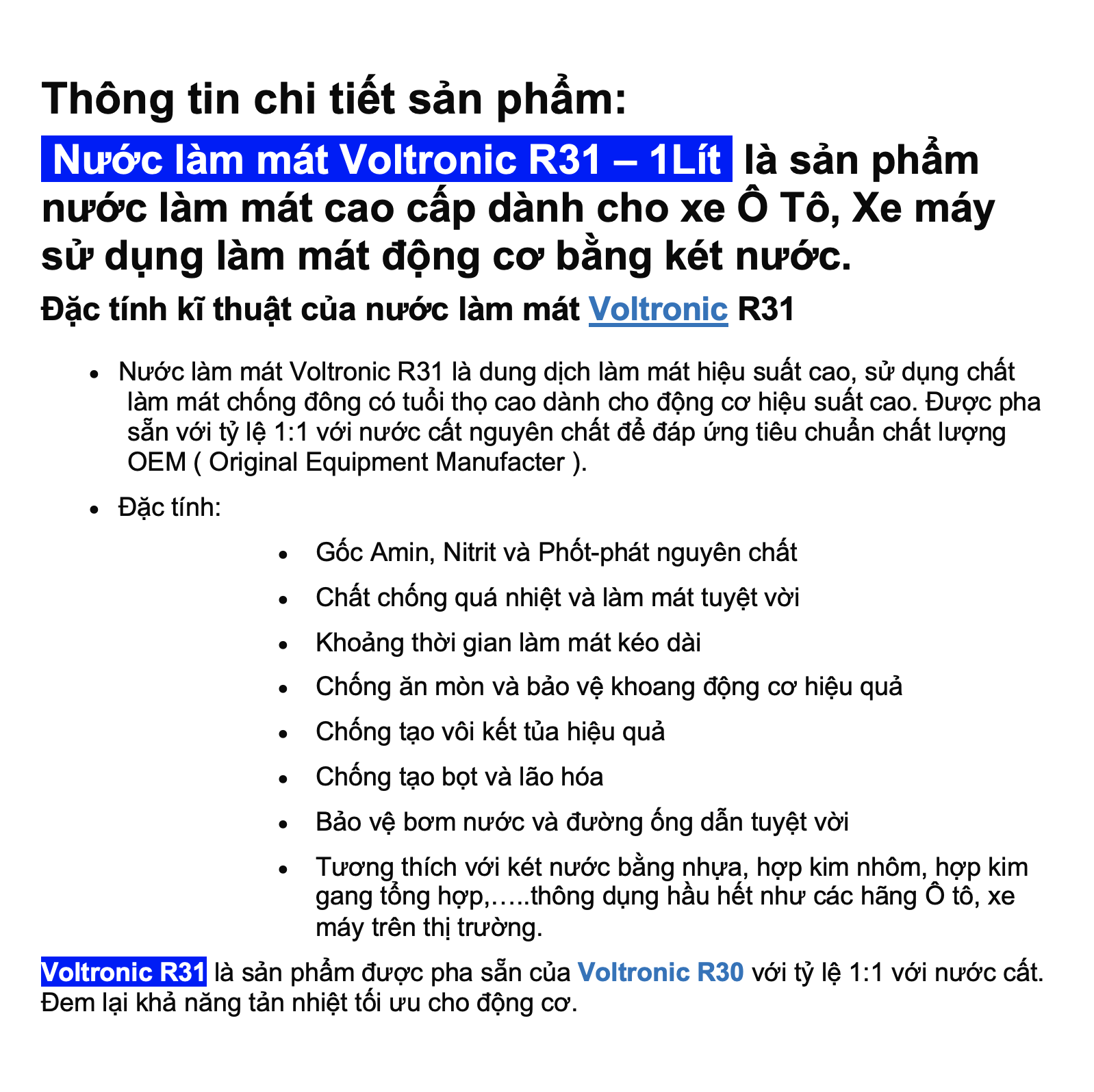 Nước làm mát Voltronic R31 – 1L