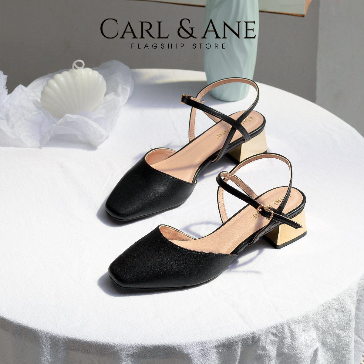 [CHỈ 18/12 0H-12H - MUA 3 GIẢM 20%] Carl & Ane - Giày cao gót mũi nhọn phối dây quai mảnh thời trang công sở cao 3.5cm màu nude - CL029