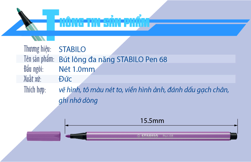 Hộp 20 bút lông màu STABILO Pen68 1.0mm