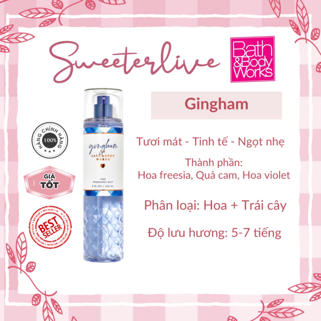 [10ML] GINGHAM Body Mist (Bill US) - Xịt thơm toàn thân BATH & BODY WORKS