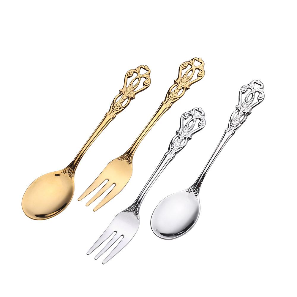 1-4pcs Gold Stainless Steel Spoon Fork Luxury Dinnerware Ice Afternoon Tea Kitchen Dessert Tableware Silverware Gift