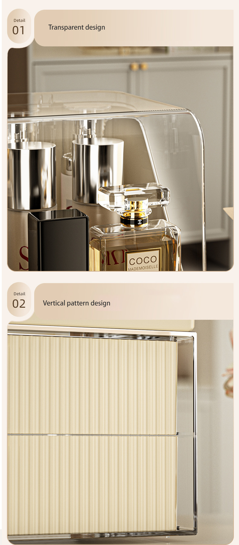 Cosmetic storage box Dustproof storage box with cover Large storage box Multifunctional storage box Drawer type Skin care products dresser shelf