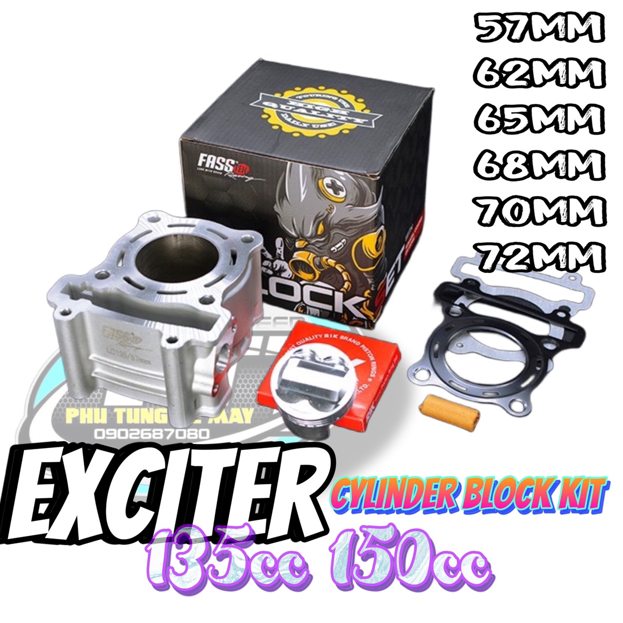 Bộ nòng kính trái nén fasstek racing 57 - 65 - 68 - 72mm xe exciter ex135 ex150