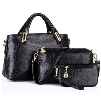 Set Of 3 Pcs Faux Crocodile Leather Shoulder Bag Crossbody Set Of 3 Pcs Faux Crocodile Leather Shoulder Bag Crossbody Clutch Black