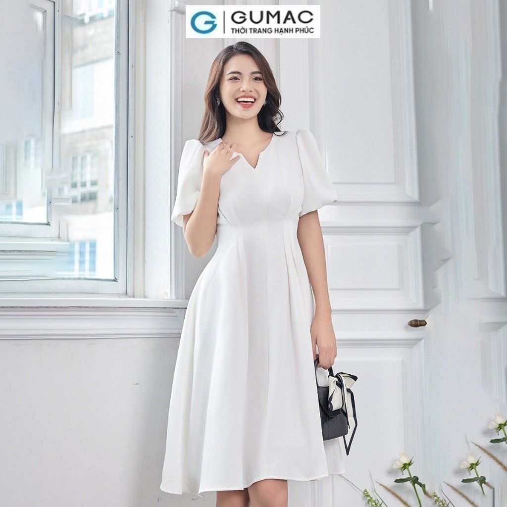 [15 - 17.6 |Voucher 8-15%] Đầm nữ tay bí chiết ly thời trang GUMAC DD12093