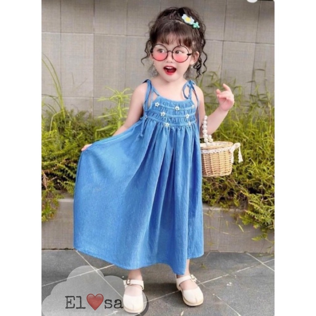 Váy bé gái - váy maxi 2 dây hoa nổi siêu xinh cho bé gái 1 - 8 tuổi