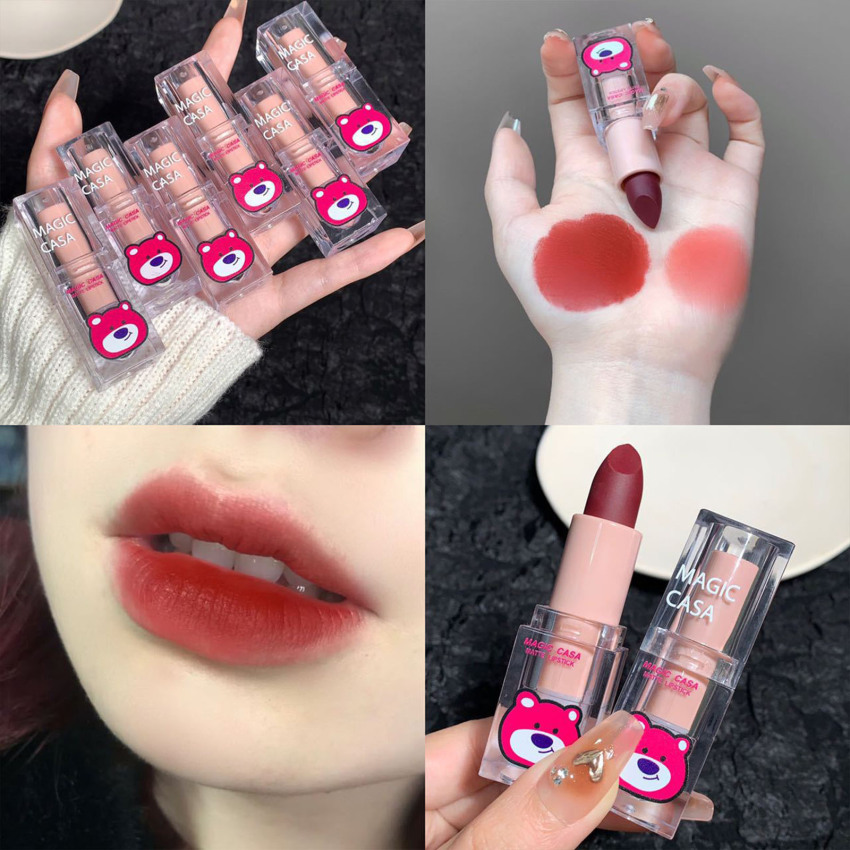 MAGIC CASA Lipstik Matte Strawberry Bear Lipstik Lotso Lipstik Matte Waterproof Long Lasting-GY