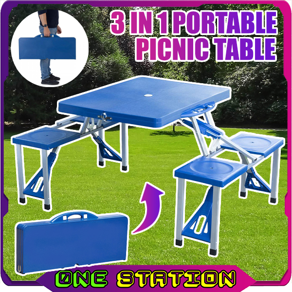 Foldable Picnic Table Meja Lipat With 4 Chairs Folding Adjustable