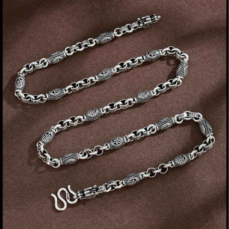 RY-Auspicious New Year of the Dragon New Dragon Head Necklace Domineering Hip-Hop Fashion Silver Necklace Engraved with Auspicious Patterns to Bring Good Luck Fortune Necklace
