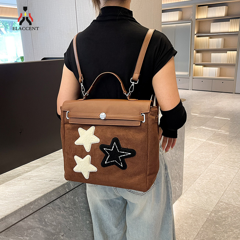 ELACCENT Women's Backpack New Star Large Capacity Spliced Leather Handbag