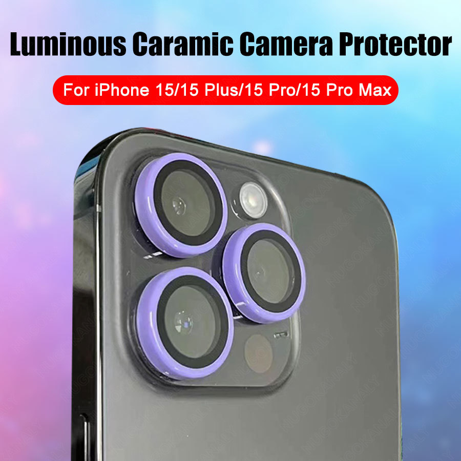 For IPhone 16 Pro Max 15 Pro Max 15 Plus Luminous Back Camera Lens Metal Ring Screen Protector Full Cover Rear Lens Tempered Glass Film Guard for IPhone 15 Plus 14 Pro Max 11 12 13 Mini
