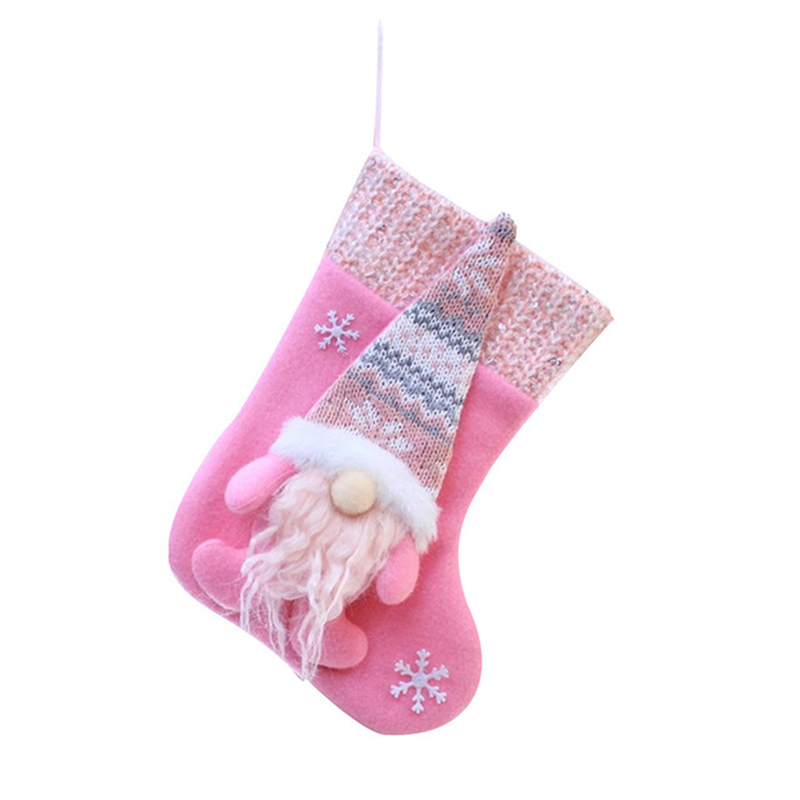 Kittool 🧡 Pink Christmas Socks Hanging Gift Shelf Children's Candy Bag Christmas Tree Decoration Santa Claus Socks Gift Faceless Doll Christmas Gift Stocked