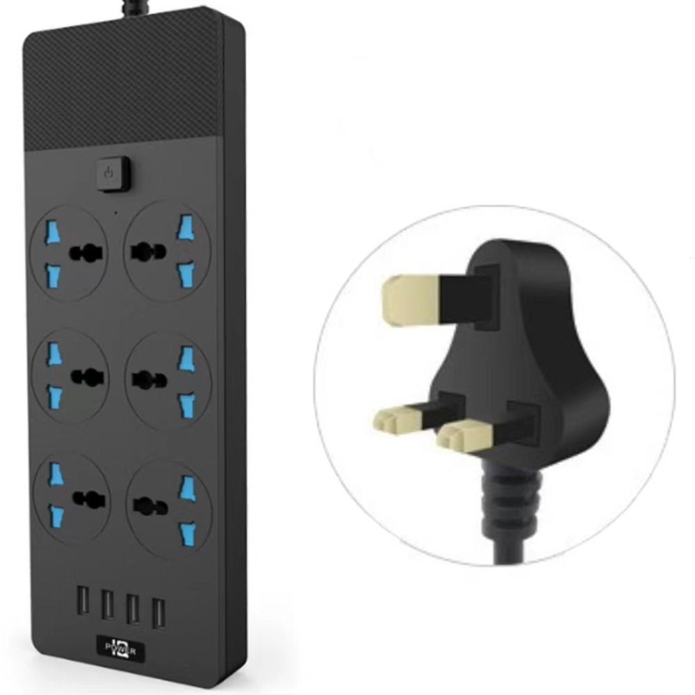 SAFJR 4 USB Ports Power Strip Overload Protection 6 Gang Way Flat Plug