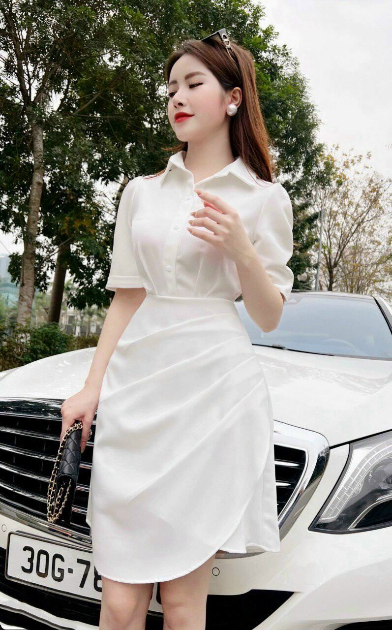 ĐẦM XOÈ TRẮNG CỔ SƠ MI