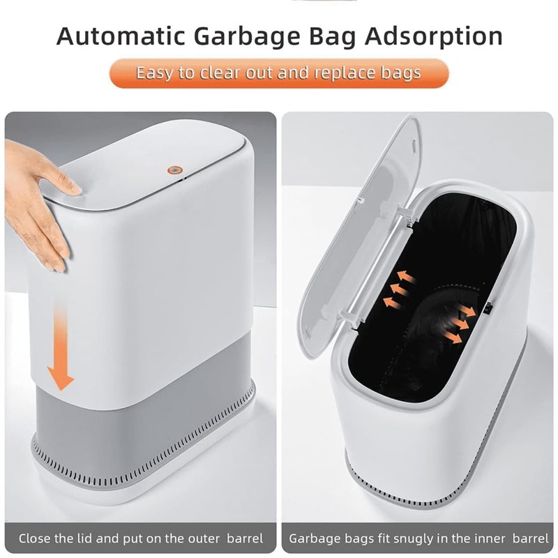 Bathroom Trash Can with Lid, 3.3 Gallon Slim Odor-Control & Pet-Proof Garbage Bin, Automatic Bag Adsorption.
