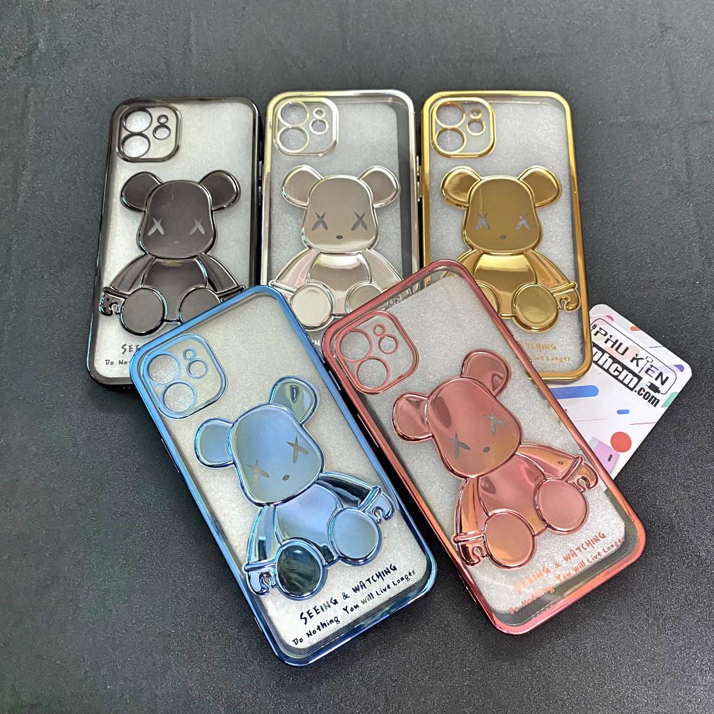 Ốp lưng iphone 12 gấu bearbrick viền xi màu