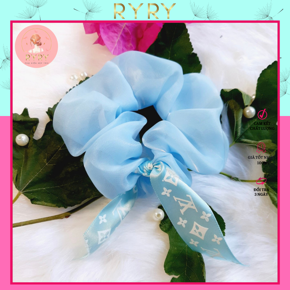 Dây cột tóc vải scrunchies đính nơ xinh xắn