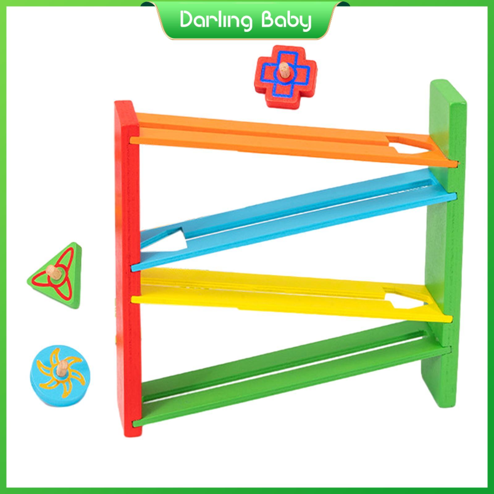 Darling Baby Wooden Track Educational Interactive Preschool Gyroscope Drop Toy with Wooden Gyro Montessori Toy for Holiday Gifts Boys Girls