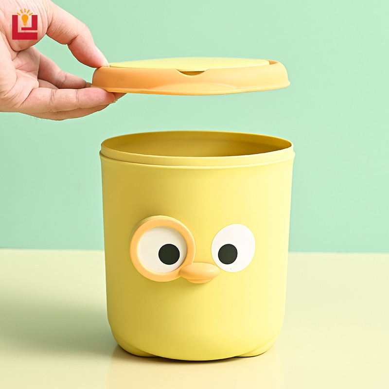 Office desktop trash bin, home bedroom bedside, cute mini with cover, multifunctional storage, large open mouth paper basket