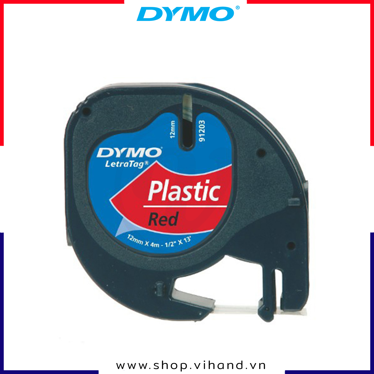HCMBăng nhãn dán Dymo LT nhựa Polyester 12mm x 4m Đen Đỏ thumbnail